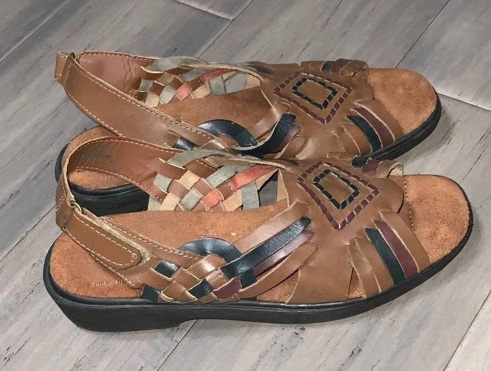 Dr Scholls Womens Comfort Strap Double Air-Pillo Sandals Tan Leather Size 6 - Image 4