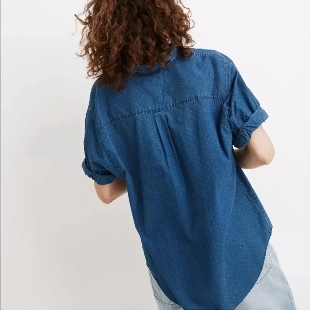 Madewell Denim Chronicle Button-Down Short Sleeve Shirt Oversized Boxy Textured - Image 3