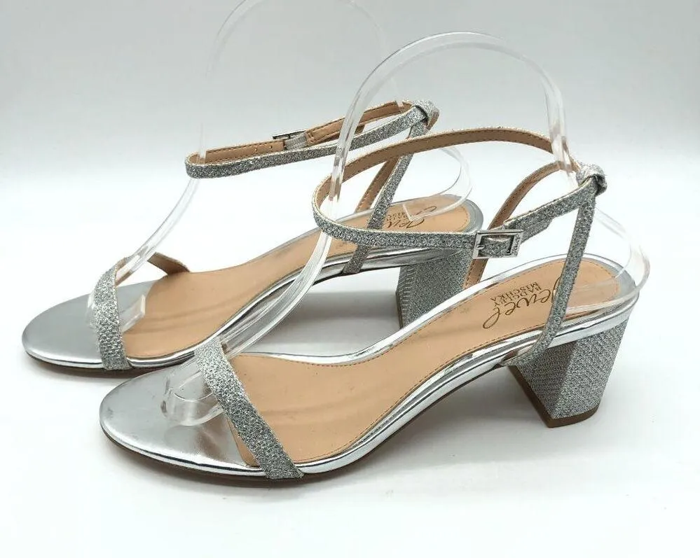 Badgley Mischka Jewel Danni Silver Glitter Block Heel Sandals Size 8 - Image 3