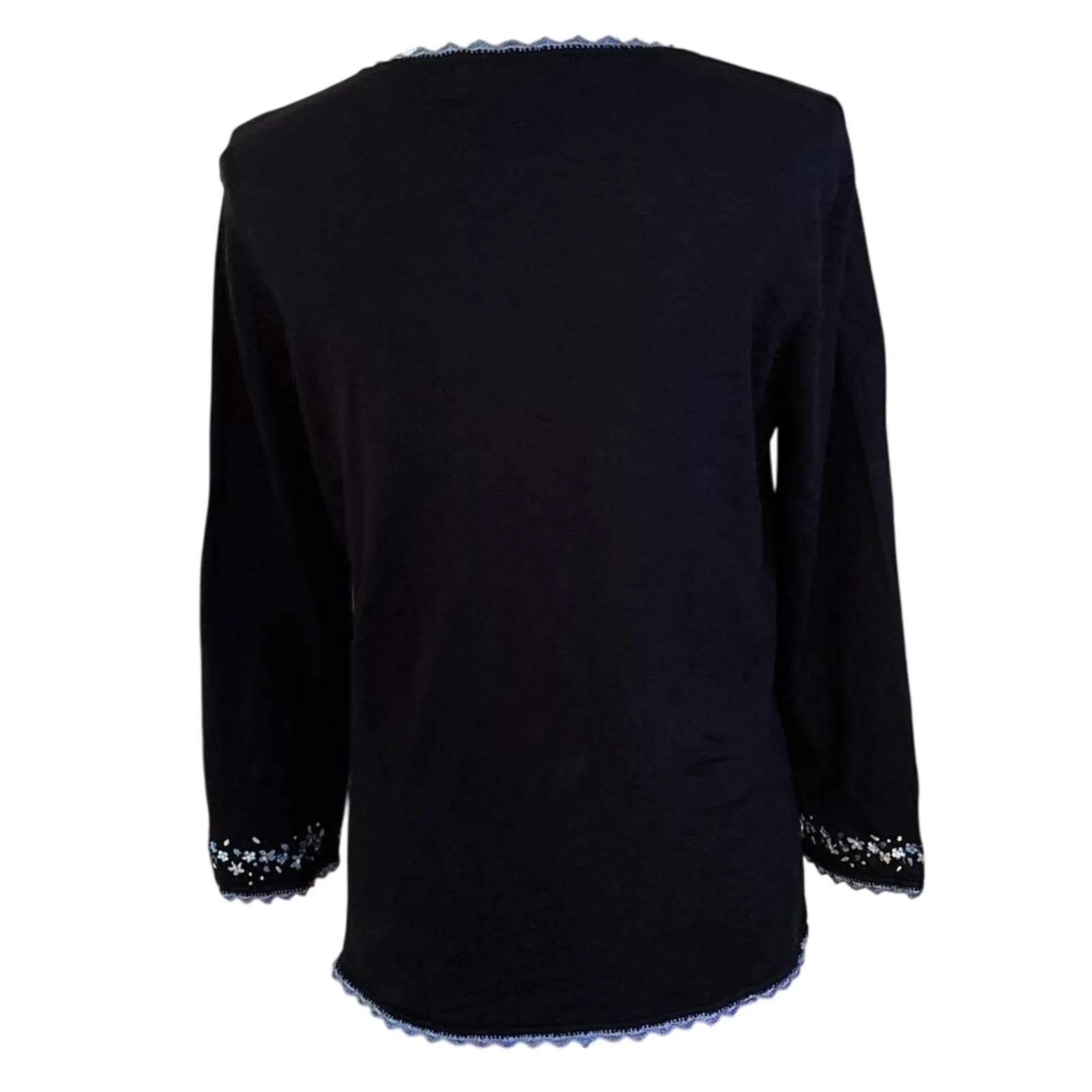 Casual Corner Size M Floral Embroidered Knit Top Button Front Cardigan Silk Y2K Black Size M - Image 3