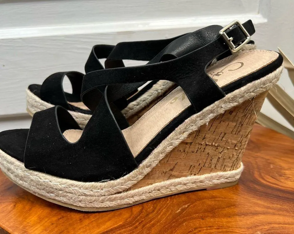 Callisto Women's Black Suede Platform Cork Wedge Sandals Size 9 - Image 3