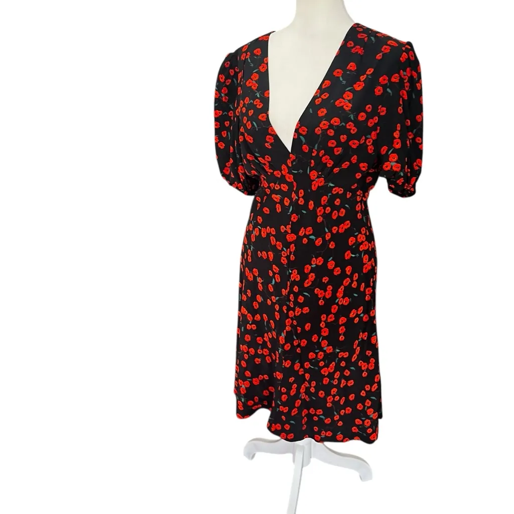 STAUD Milla Black Poppyfields Floral Mini Dress Red Poppy Print Size 8 - Image 5