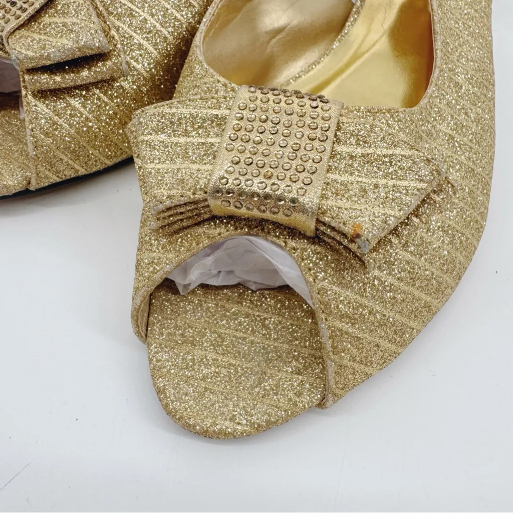 Vintage Bruno Giordano‎ Milano Gold Glitter Peep Toe Slingback Heels Size 42 - Image 7