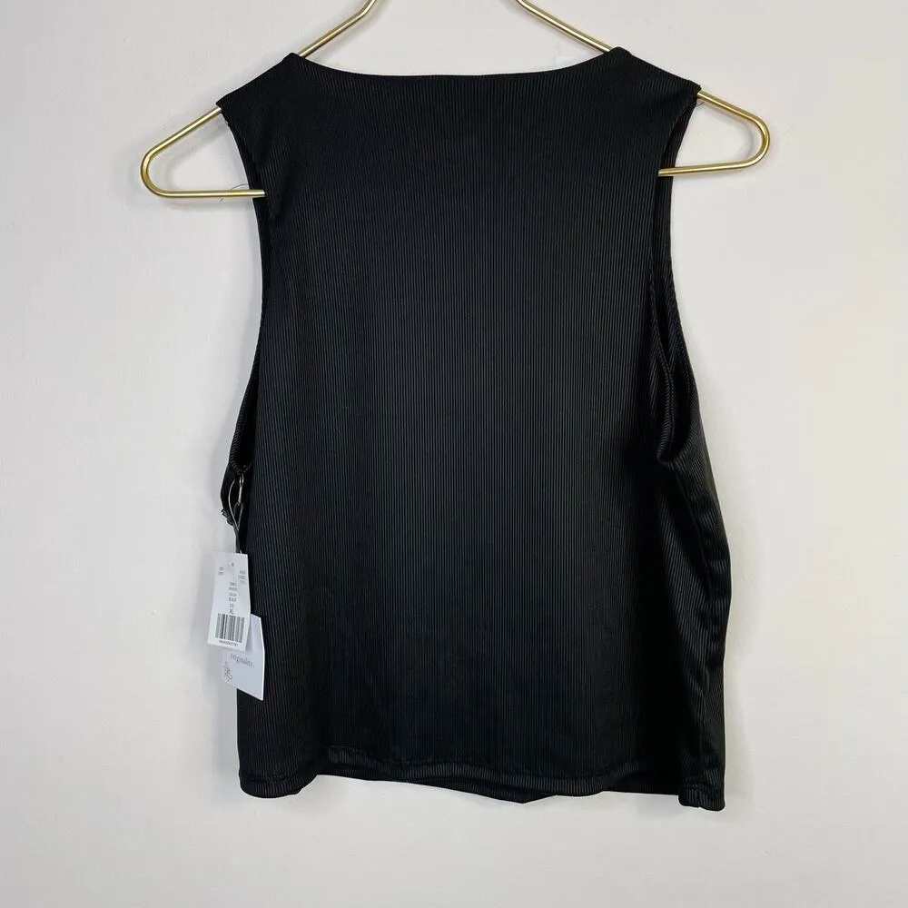 Originality High Neck Double Layer Rib Tank Ribbed Jersey Cropped Top XL New Black - Image 6