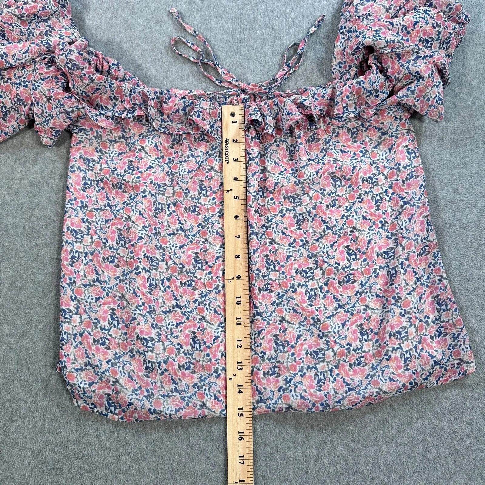 1.State Off SHoulder Halter Top Women's X-Small Blue Floral Tiered Ruffle Sleeve - Image 7