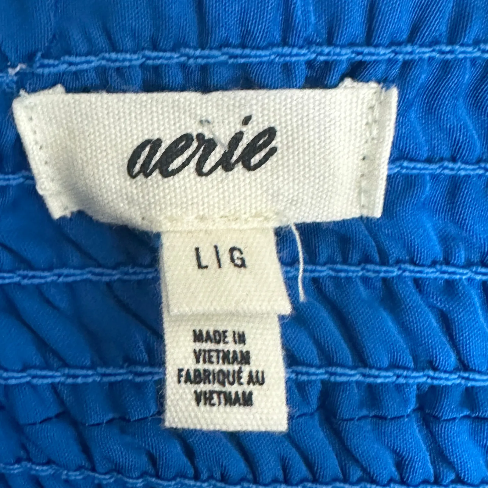 Aerie Crop Tank Top Womens L Blue Satin Smocked V-Neck Y2K Minimalist Festival - Image 3