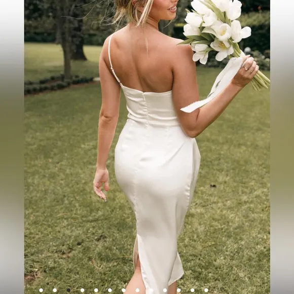 PETAL & PUP NWOT‎ Luella Satin Pearl White One Shoulder Dress 10 M - Image 8