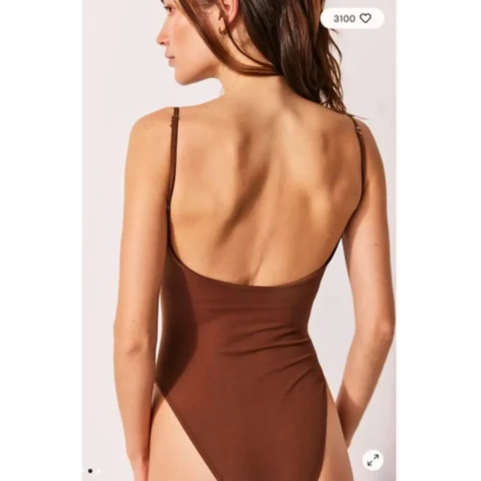 Free People Cappuccino Scoopneck Seamless Stretch Bodysuit Minimalist Layer Sz L - Image 10