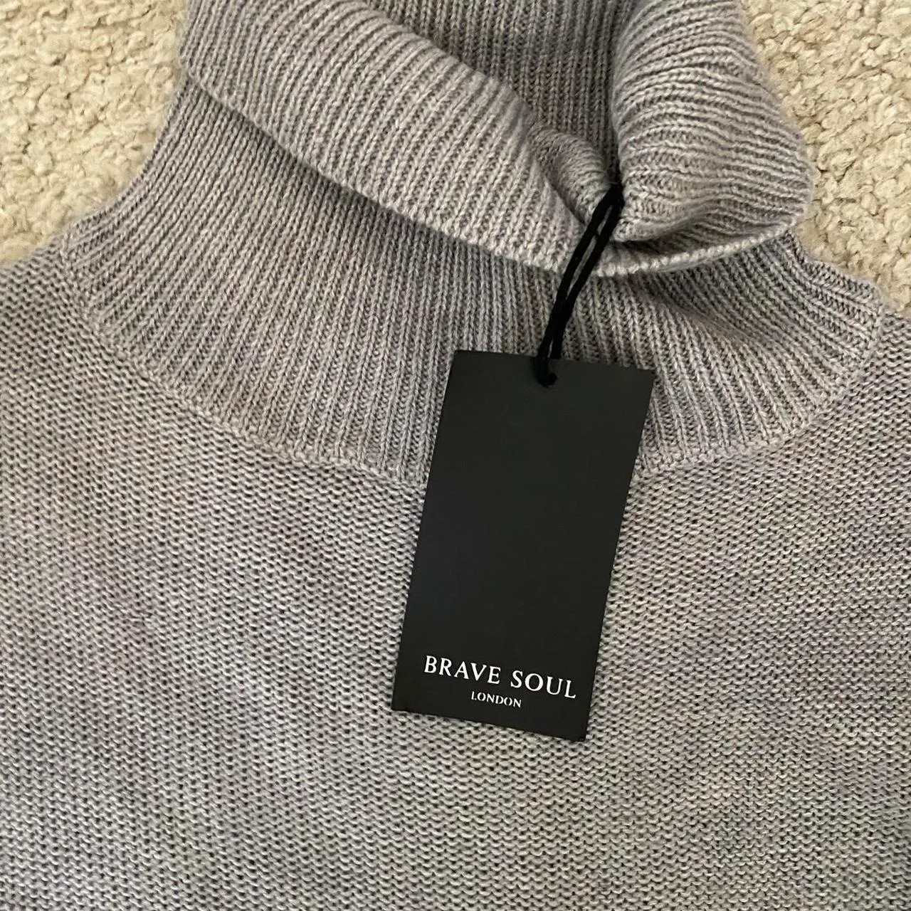 Brave Soul Grey Knit Turtle Neck Slit Holiday Sweater Dress - Image 2