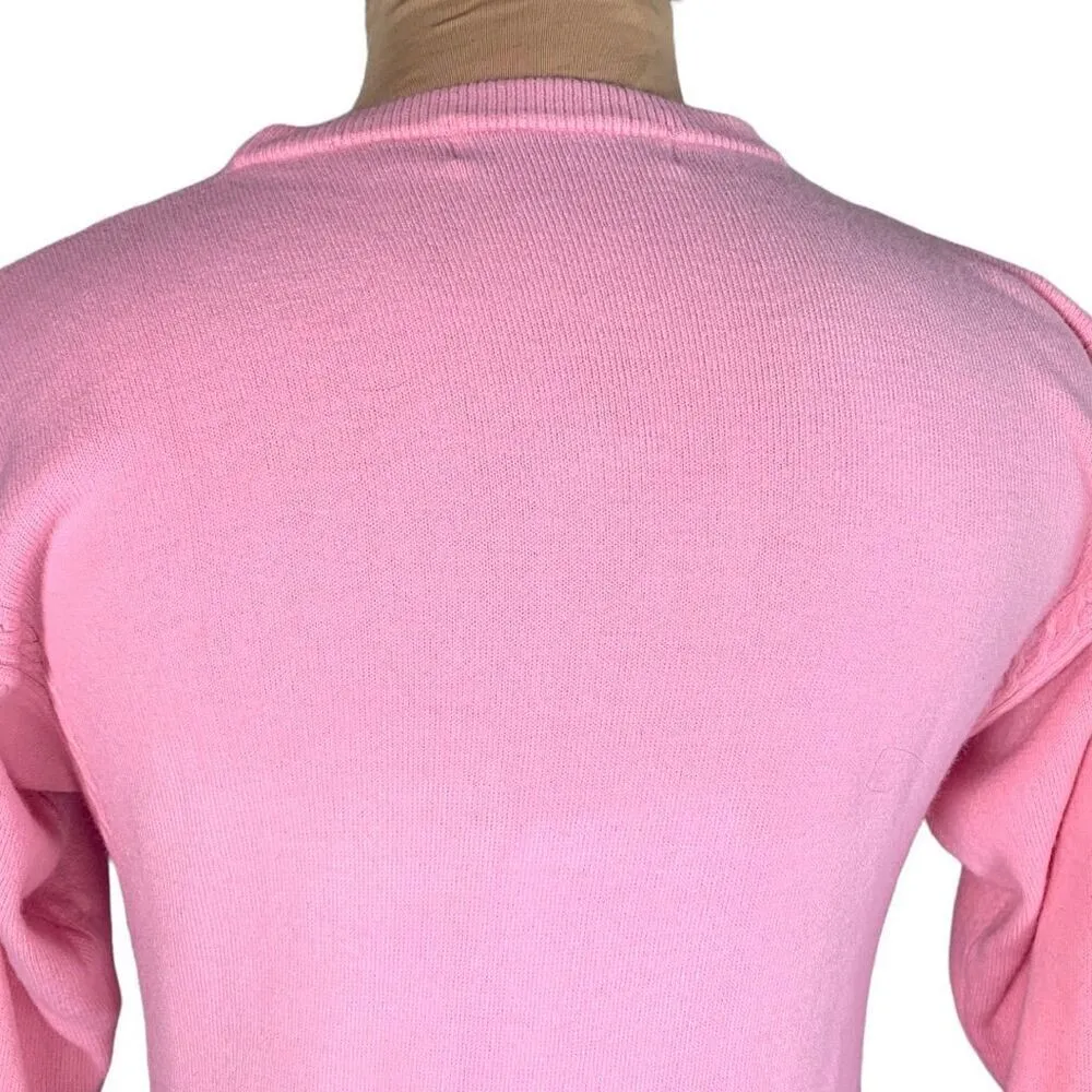 Vintage 90s Sweater Pastel Light Pink Crewneck Cable Knit Long Sleeve Pullover Size M - Image 6