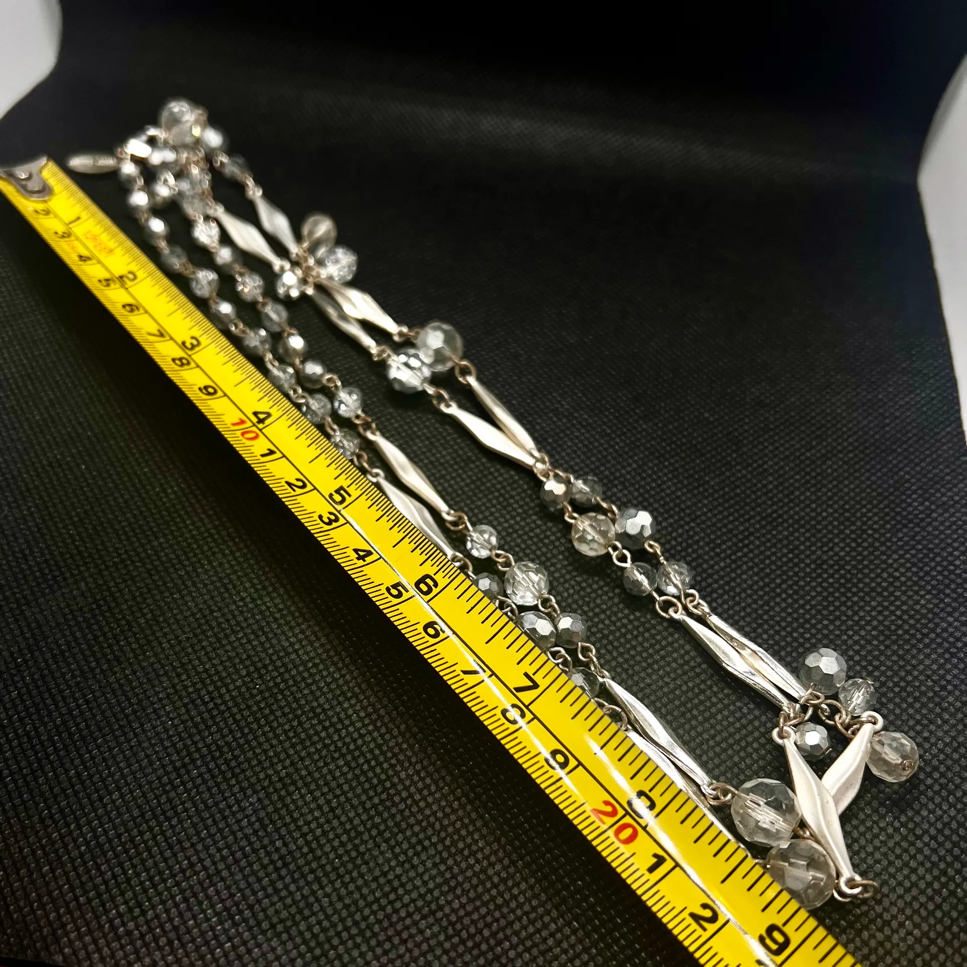 White House Black Market WHBM Long Silver Tone Twist Link & Crystal Necklace 36” - Image 4