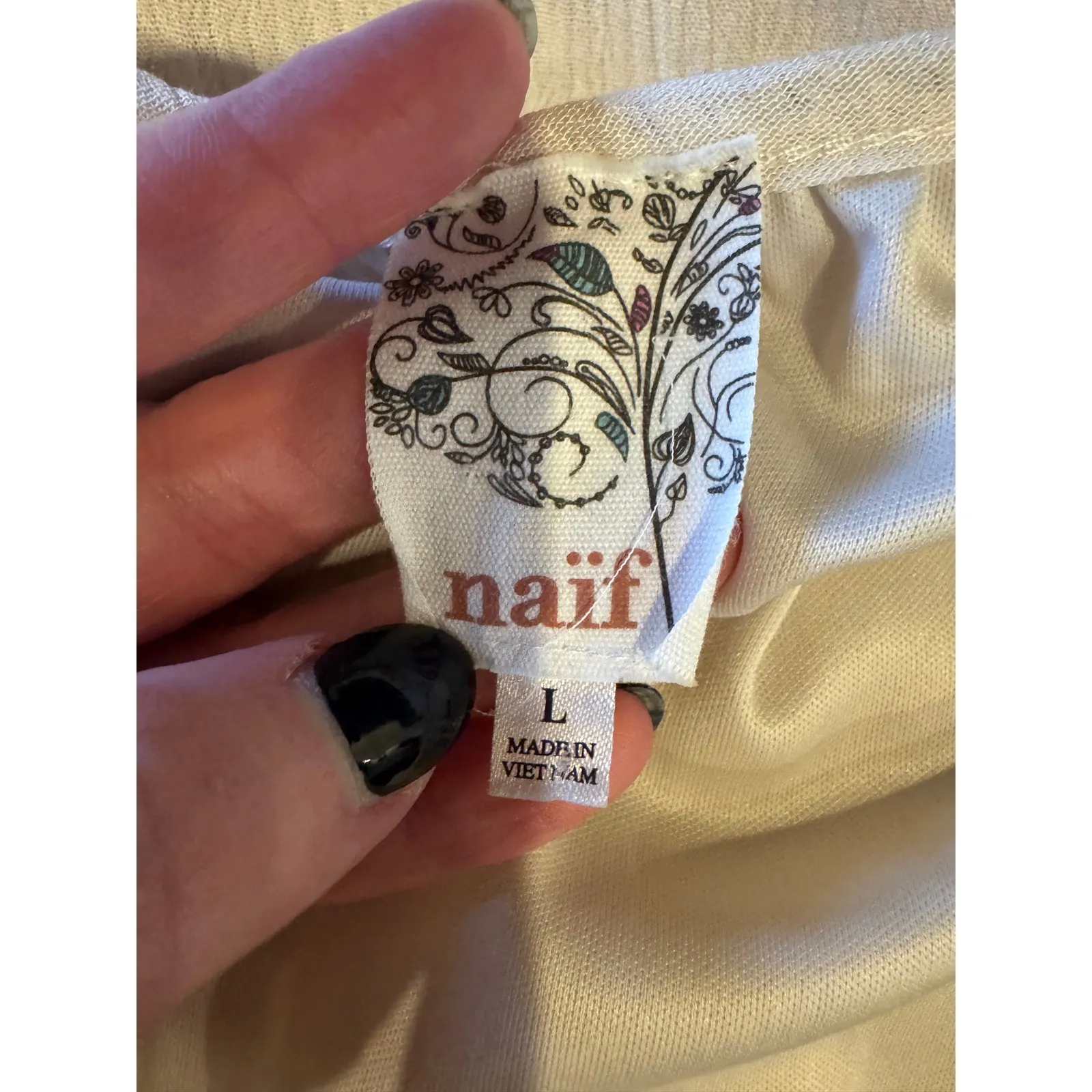 Naif‎ Dress Women Large Ivory Lace Trimmed Tie Neck Bohemian Mini NWT Boho - Image 11