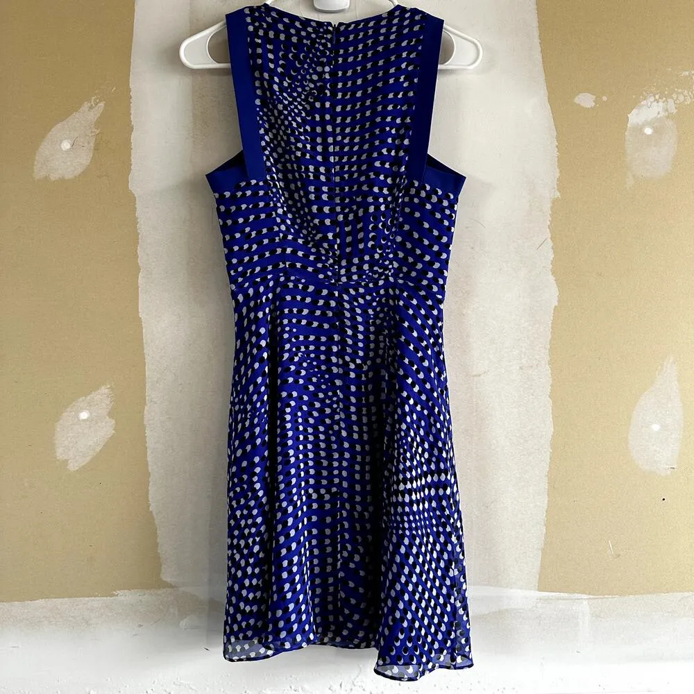 Reiss Nelly Spot Print Day Dress A Line Mini Lined Party Navy Blue 4 - Image 6