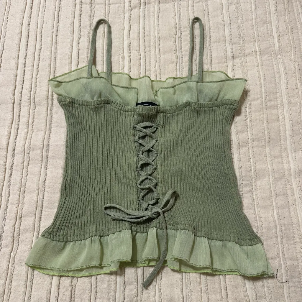 Cider Lace Up Knit Light Green Top - Image 2