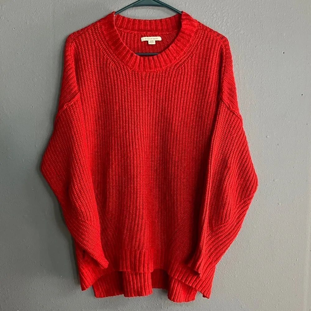 American Eagle Dreamspun Dolman Sleeve Red Knit Oversized Crewneck Sweater #722 - Image 3