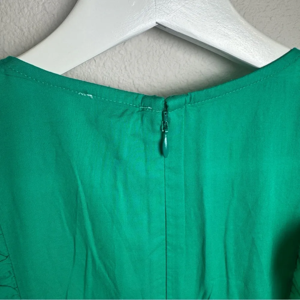 J. Crew Kelly Green Sleeveless V Neck Smocked‎ Ruffle Trim Tiered Midi Dress 0 - Image 10
