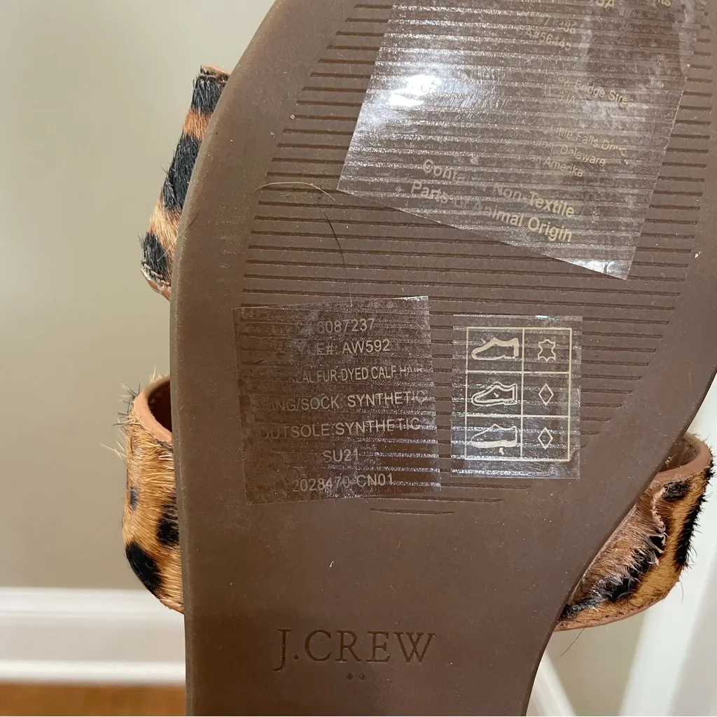 J.Crew Factory Leopard Print Calf Hair Flat Sandals Brown Women’s Size 8 - Image 6