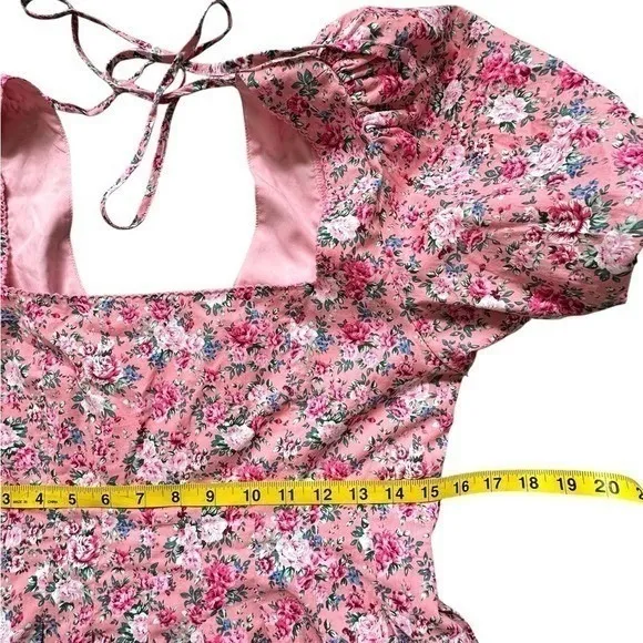 Mable Mini Dress Pink Puff Sleeve Square Neck Cottagecore Coquette‎ Barbiecore Size L - Image 11