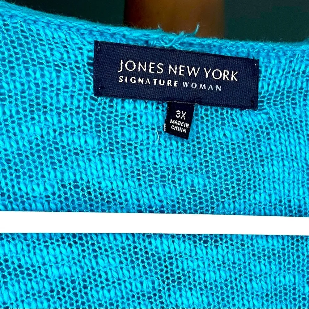 145. Jones New York Signature Turquoise Open Cardigan light Sweater Blue Size 3X - Image 4