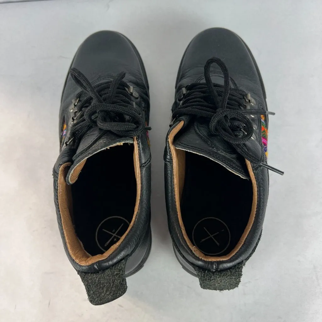 Inkkas Leather Sneaker Shoes Womens 7 Mens 4 Black Embroidered‎ Aztec Multicolor - Image 4