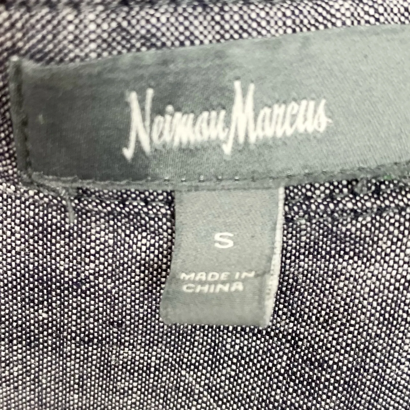 Neiman Marcus Womens Linen Shirtdress Roll Tab Sleeves Blue Mini Size Small - Image 3