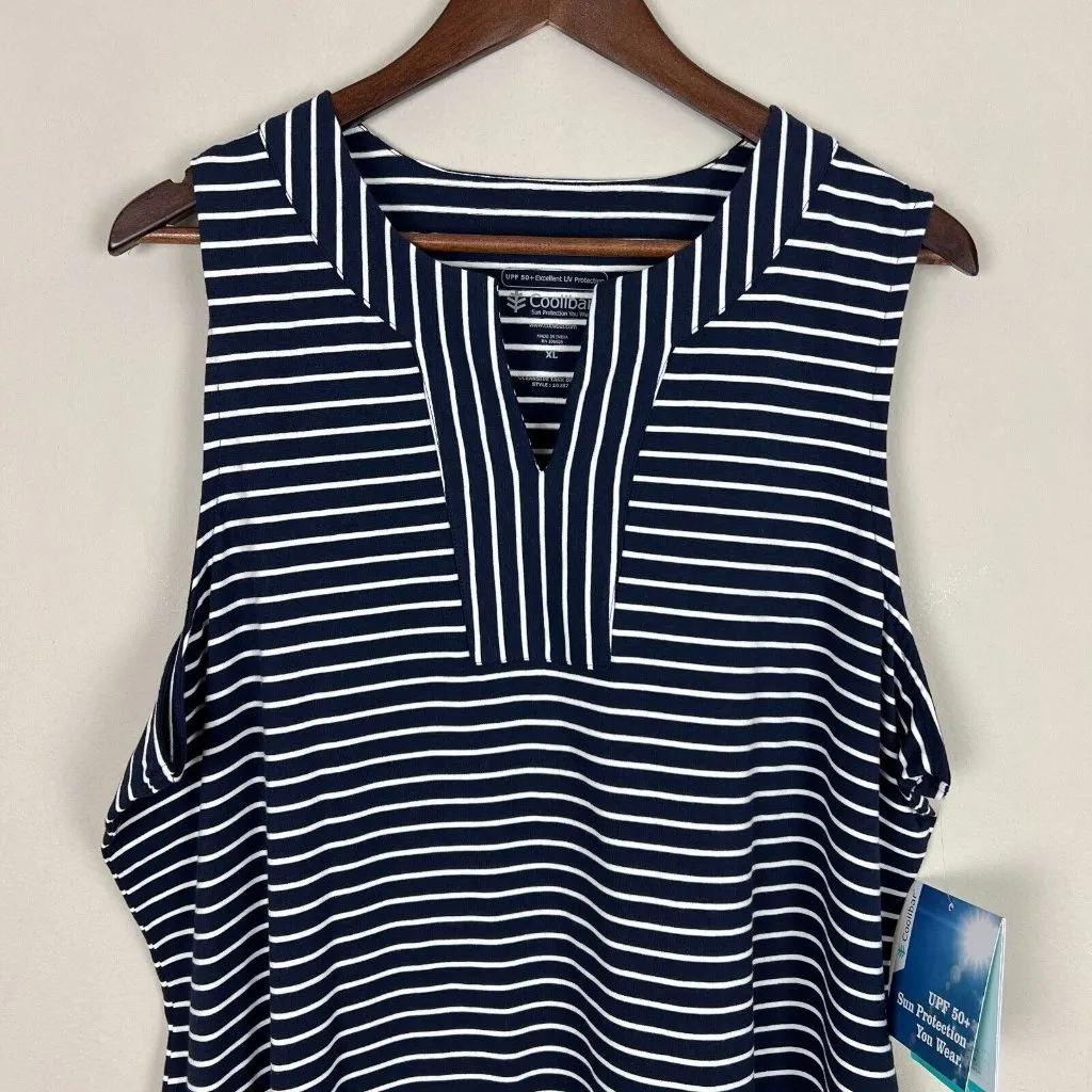Coolibar Oceanside Tank Dress Womens XL Navy Blue Stripe Sleeveless UPF 50+ New‎ - Image 3