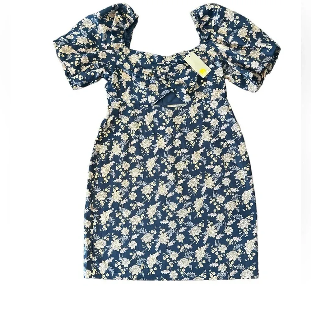 Boden Cut Out Detail Mini Dress Navy Floral Print Size 8T Tall Puff Sleeve  NWT - Image 4