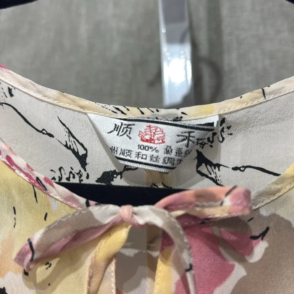 Japanese Silk Floral Cap Sleeve Dress Pink Size M - Image 2