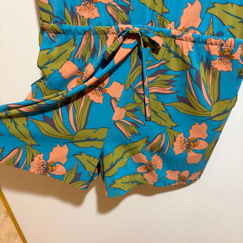Toad & Co Sunkissed Liv Romper Curacao Aloha Print Blue Size M - Image 7