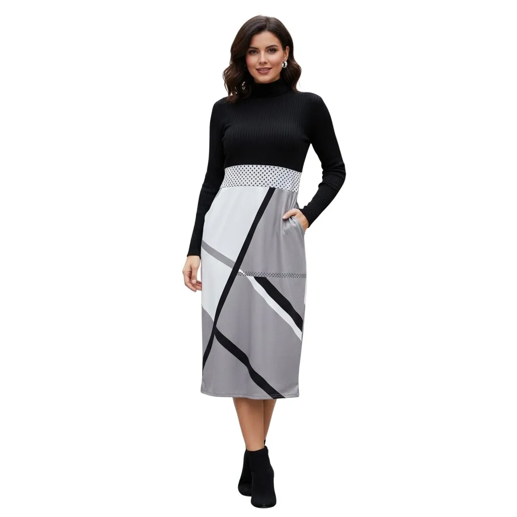 Chic Black and Gray Midi Skirt Size XL - Image 3