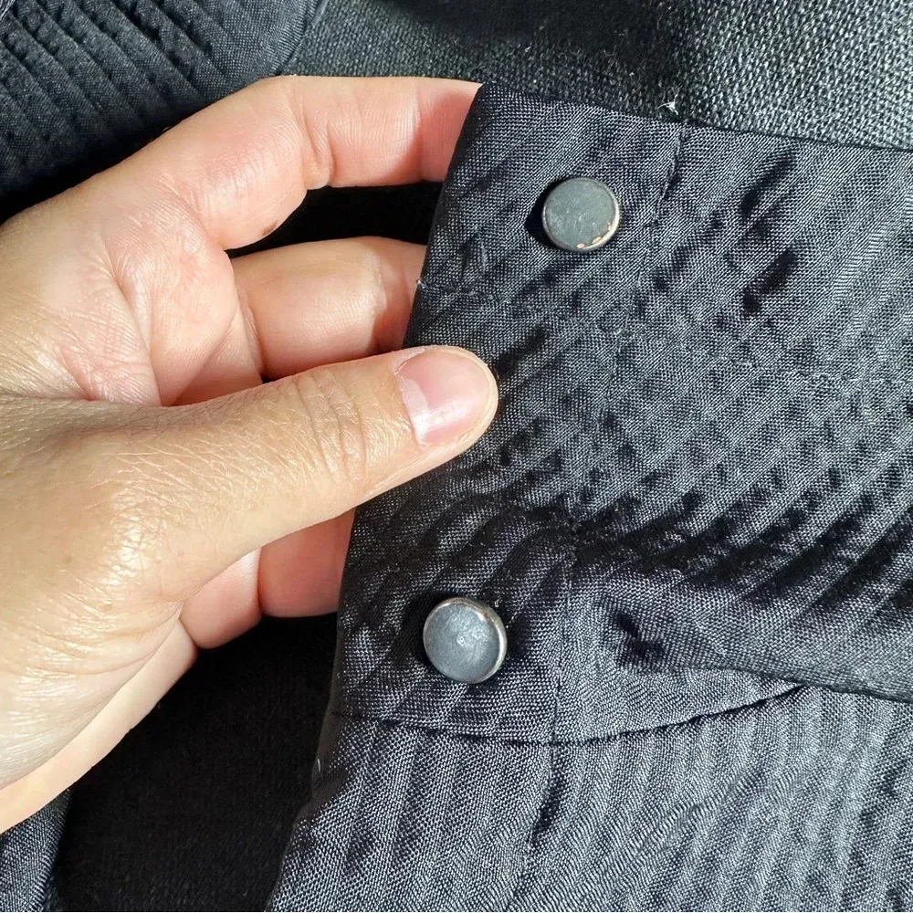 Eileen Fisher Channeled Rainwear Trench Long Line Jacket Coat Hooded Black M - Image 14