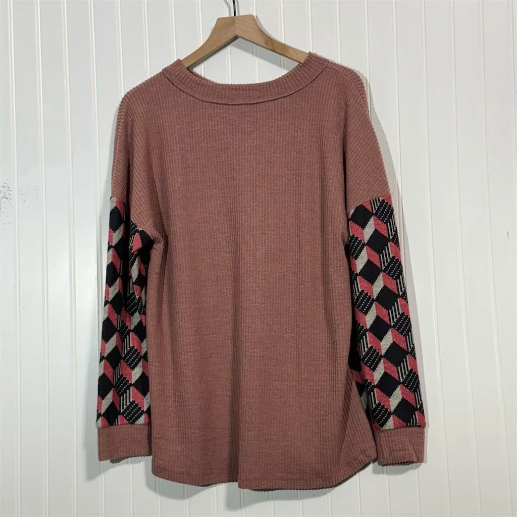 Sunshine & Rodeos Geo‎ Sleeve Sweater M Pink Retro Indie Sleaze Soft Grunge Boho Size M - Image 2