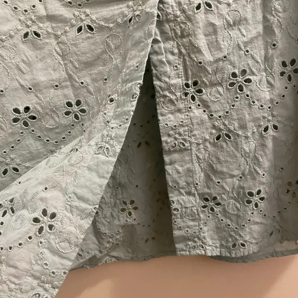 Zara Embroidered Eyelet Blouse  Mint Green 3/4 Sleeves Floral Cutout XS - Image 6