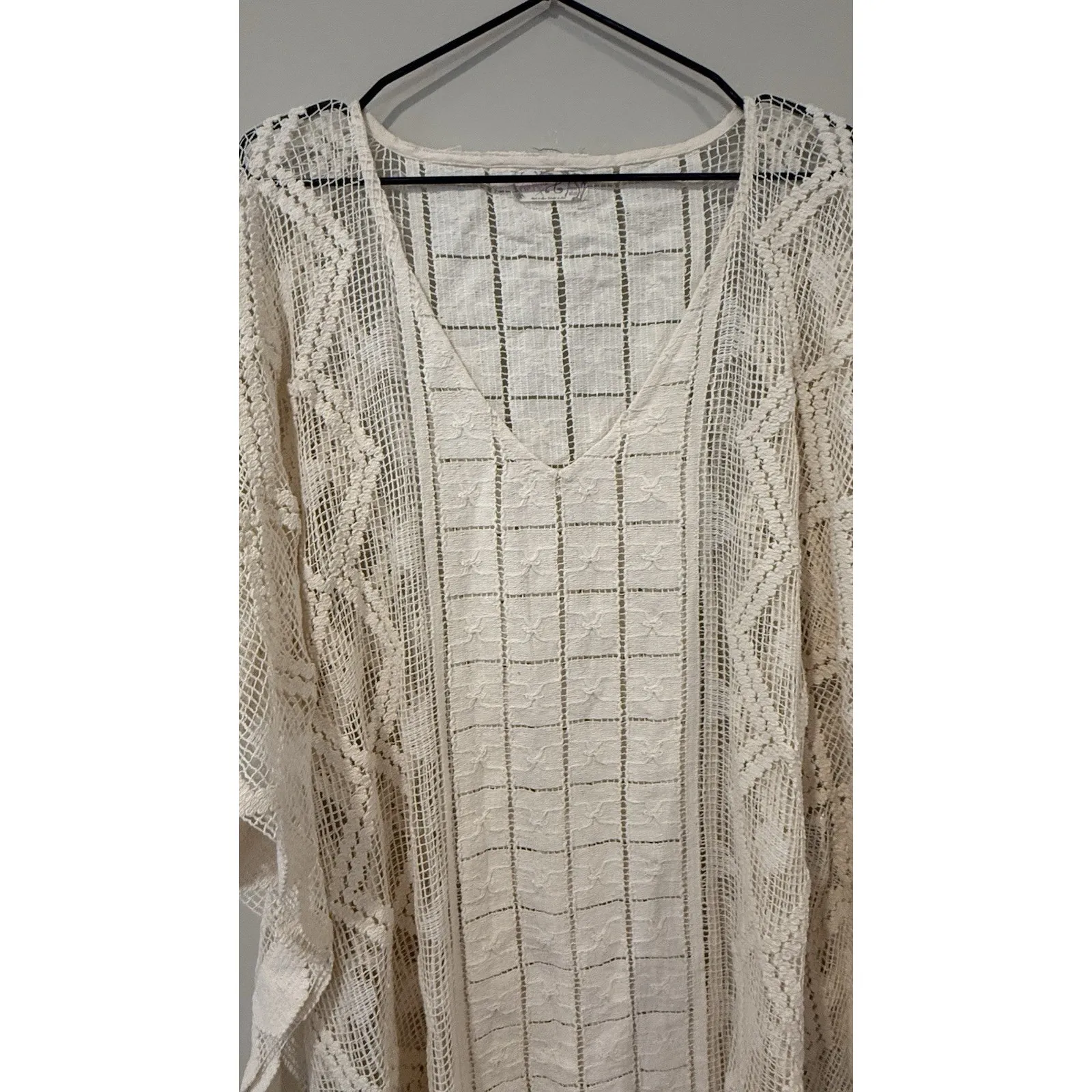 Free People ONE SIZE Cream Ivory Lace Embroidered Mini Dress Cover Up - Image 4