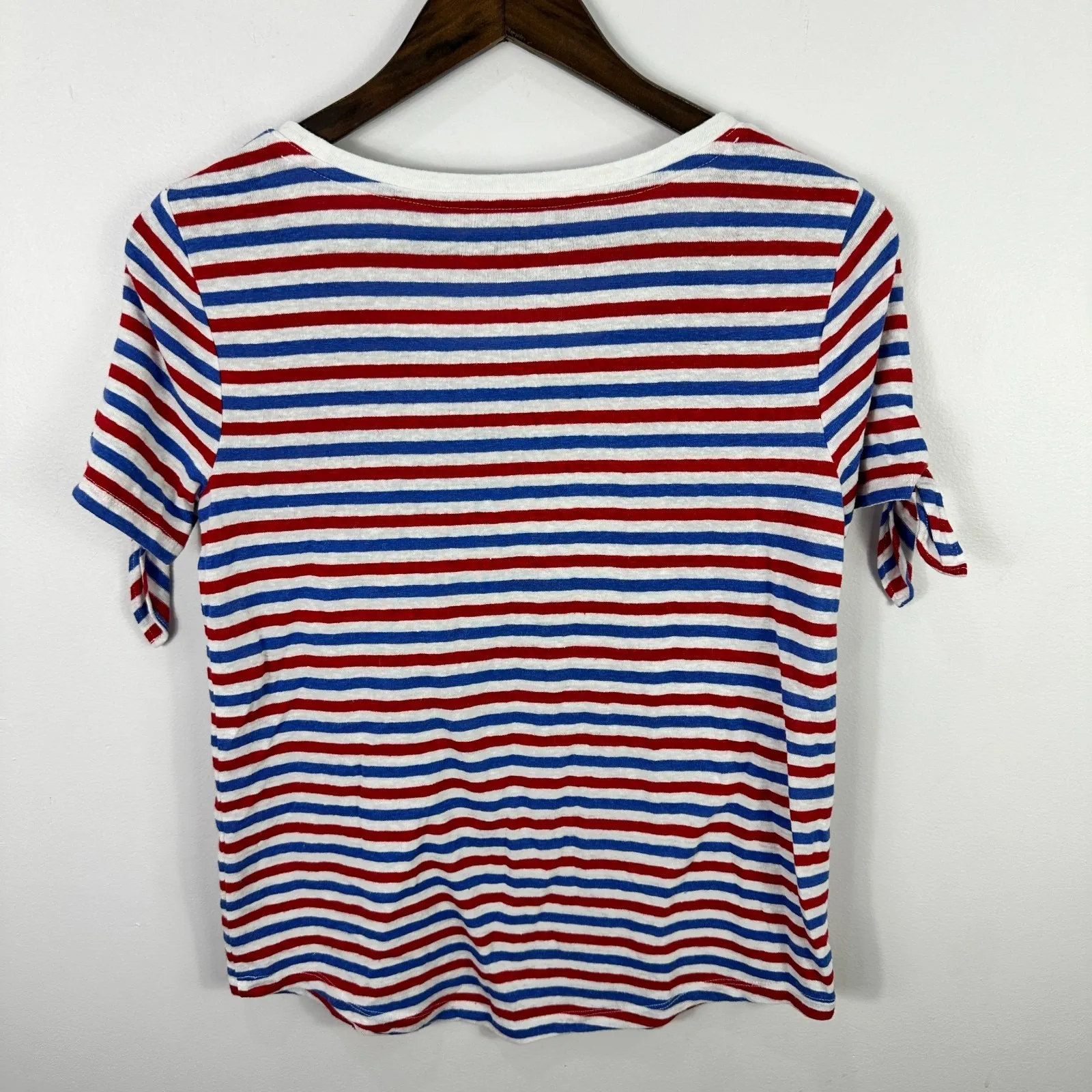 Talbots Tee XS‎ Red Blue Striped Linen Blend Coastal Preppy Nautical Patriotic - Image 5