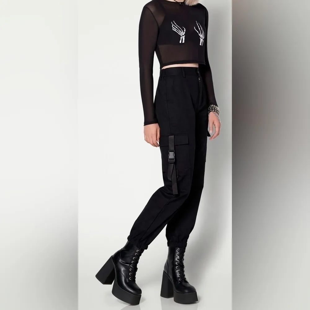 Skeleton Black Mesh Crop Top Long Sleeves Size S/M Sold by Spencer's‎ - Image 2