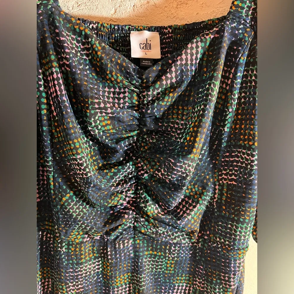 Cabi Elegant Multicolor Dress sheer sleeves square neckline party event flowy - Image 5