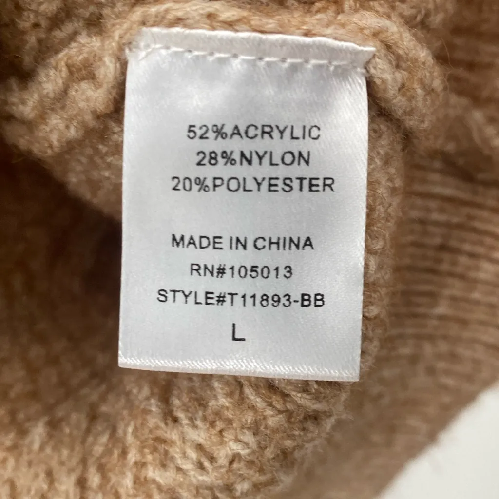 BALTIC BORN Ruffle Sleeve Cable Knit Sweater Top Womens Large Tan Flutter Preppy - Image 11