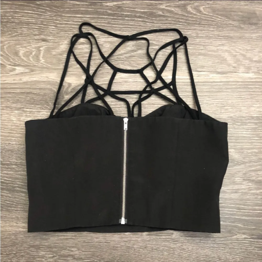 Keepsake Strappy Caged Bralette Crop Top Black - Image 2