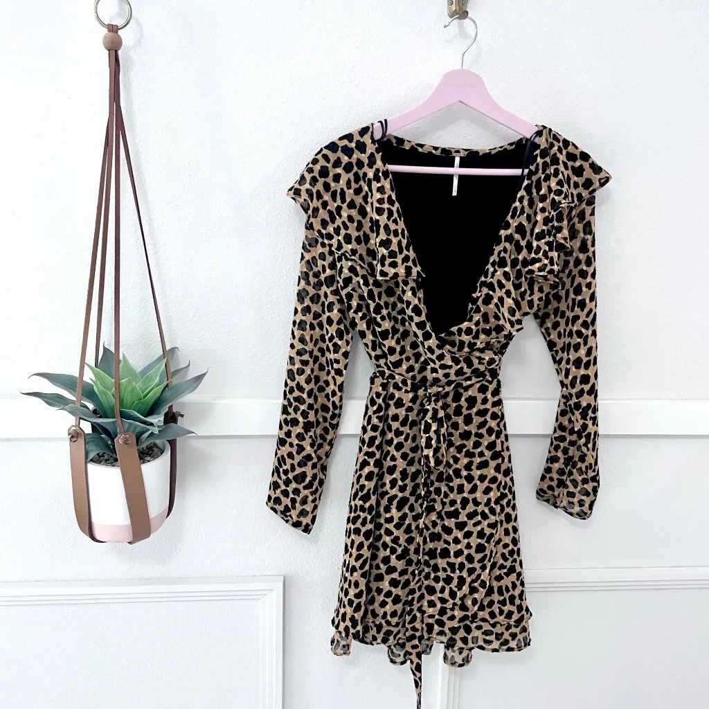 Free People Frenchie Casual V-Neck Wrap Dress Leopard Size S OB864786 - Image 2