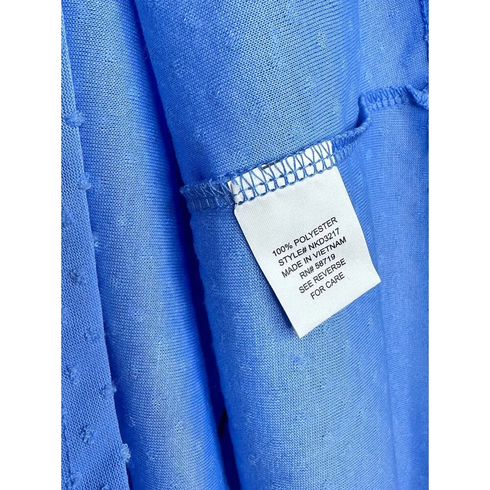 NY Collection Swiss Dot Dress Medium Blue V-Neck Empire Waist Bell Sleeve NWT - Image 7