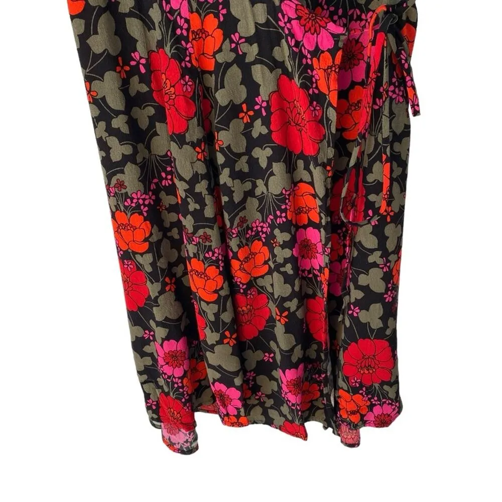 Rolla’s Cleo Rambling Floral Mini Wrap Dress size medium Black Red Pink Flowers - Image 6