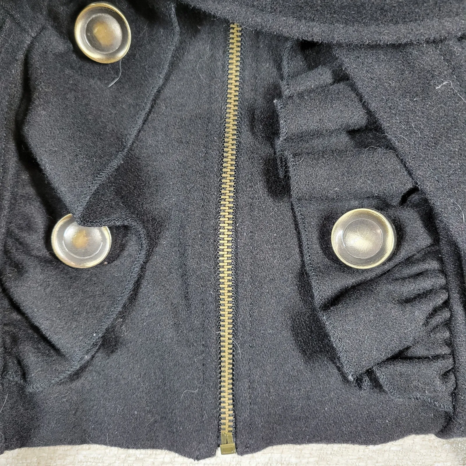 Grass Collection Military Belted Jacket Womens M Black Wool Blend Ruffle Front - Image 4