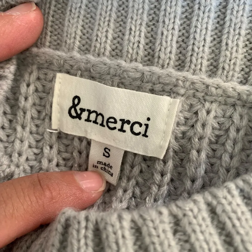 &MERCI Gray Chunky Knit Balloon Sleeves Oversized Relaxed Acrylic Sweate… - Image 7