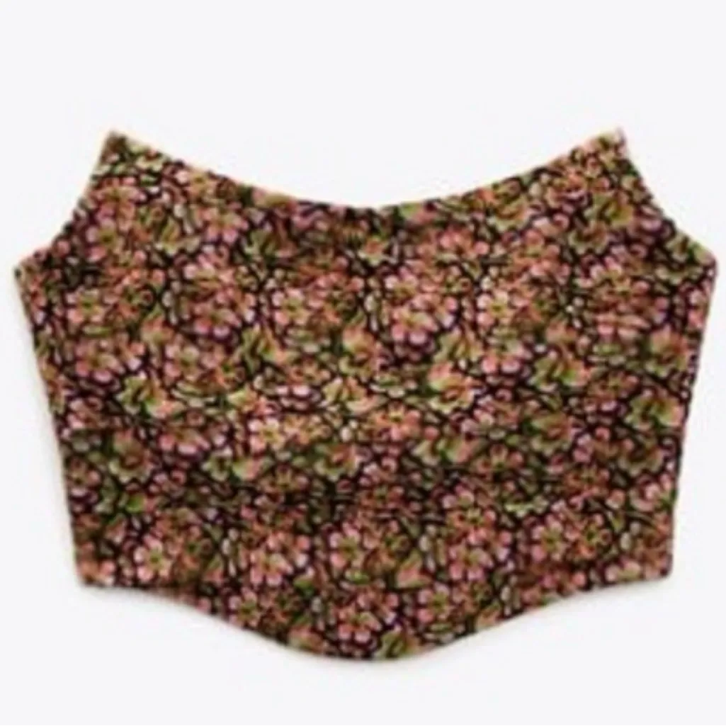 ZARA Floral Print Rayon Strapless‎ Corset Crop Top Red Pink Green Black Size XS - Image 4