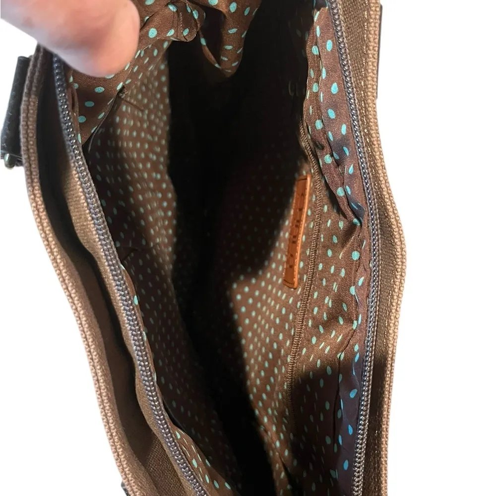 NWT Chala Vegan Leather Canvas Unicorn Appliqué Crossbody Tote Bag School Work Brown - Image 9