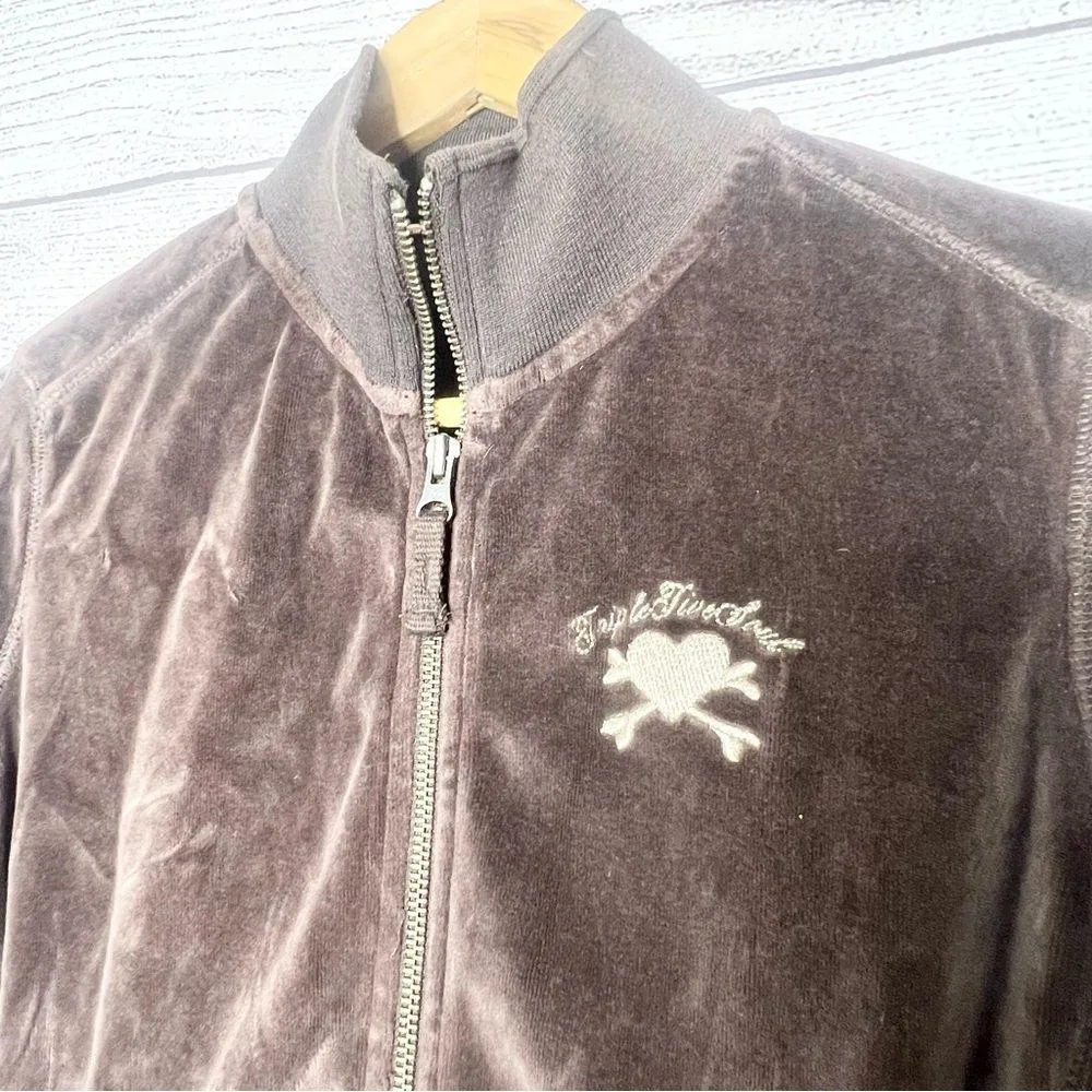 Vintage Y2K Triple Five Soul Brown Velour Zip Up Jacket Size Medium - Image 2