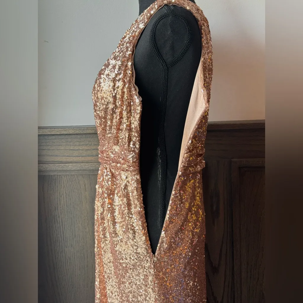 REVELRY Starla Rose Gold Sequin One Shoulder Maxi Gown Dress 10 Pink - Image 8