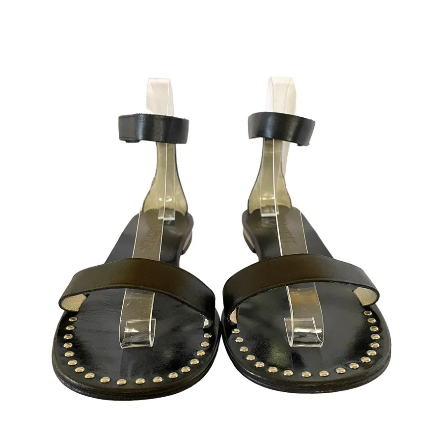 Jil Sander Black Leather Studded Flat Sandals Shoes - Image 2