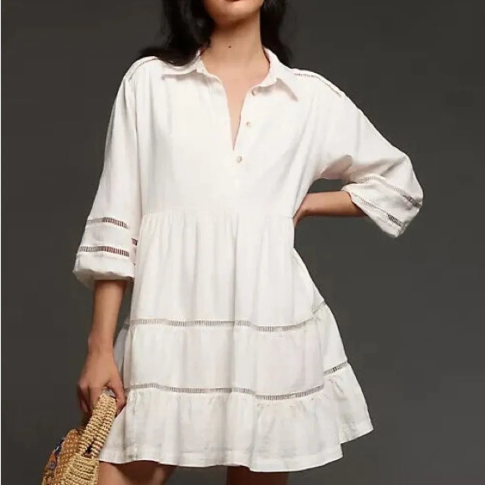 NWT Anthropologie Maeve Bettina Tiered Linen Mini Dress size xs oversized - Image 11